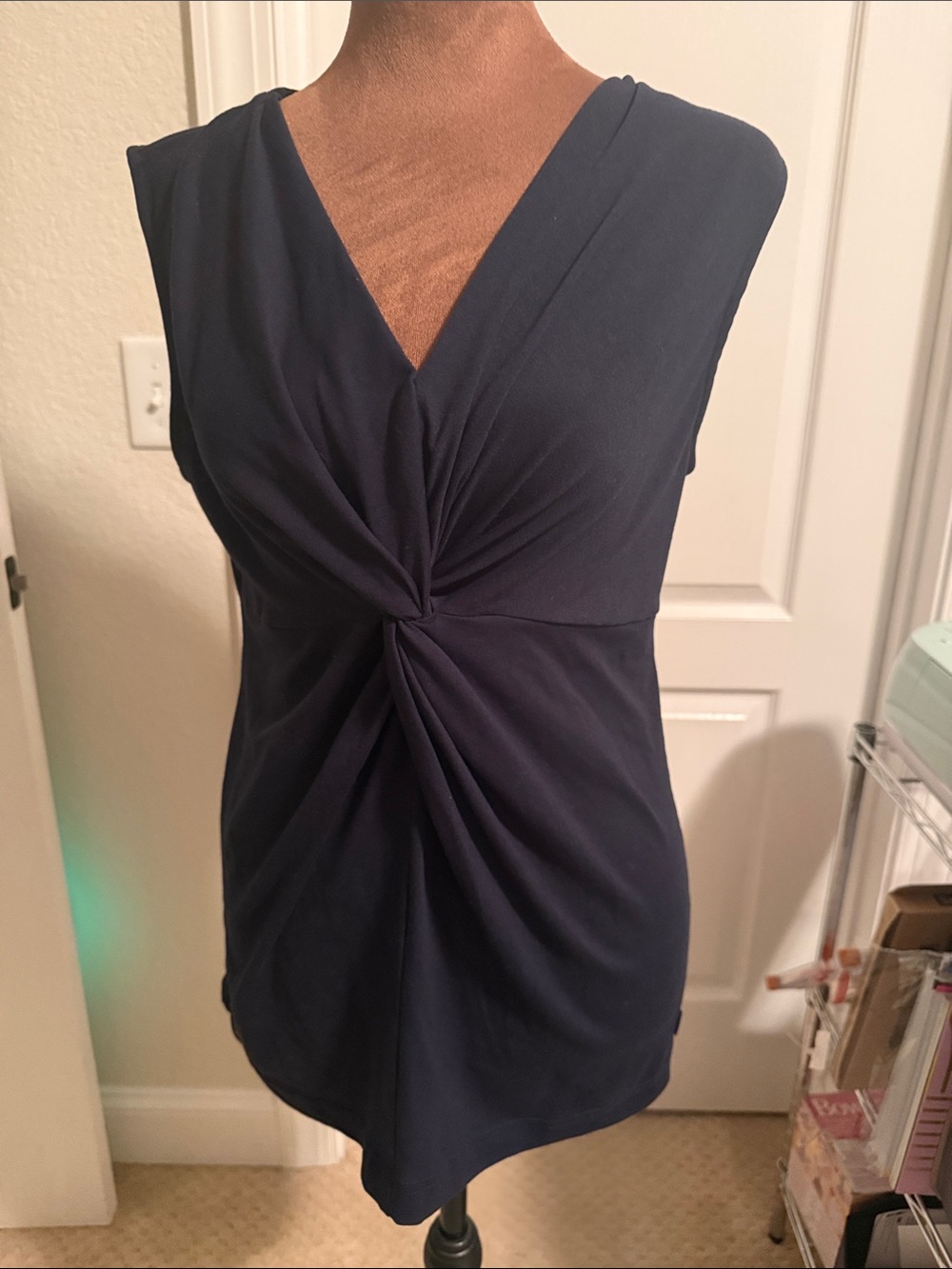 Eddie Bauer Sleeveless Twist-Front V-Neck Top - Navy